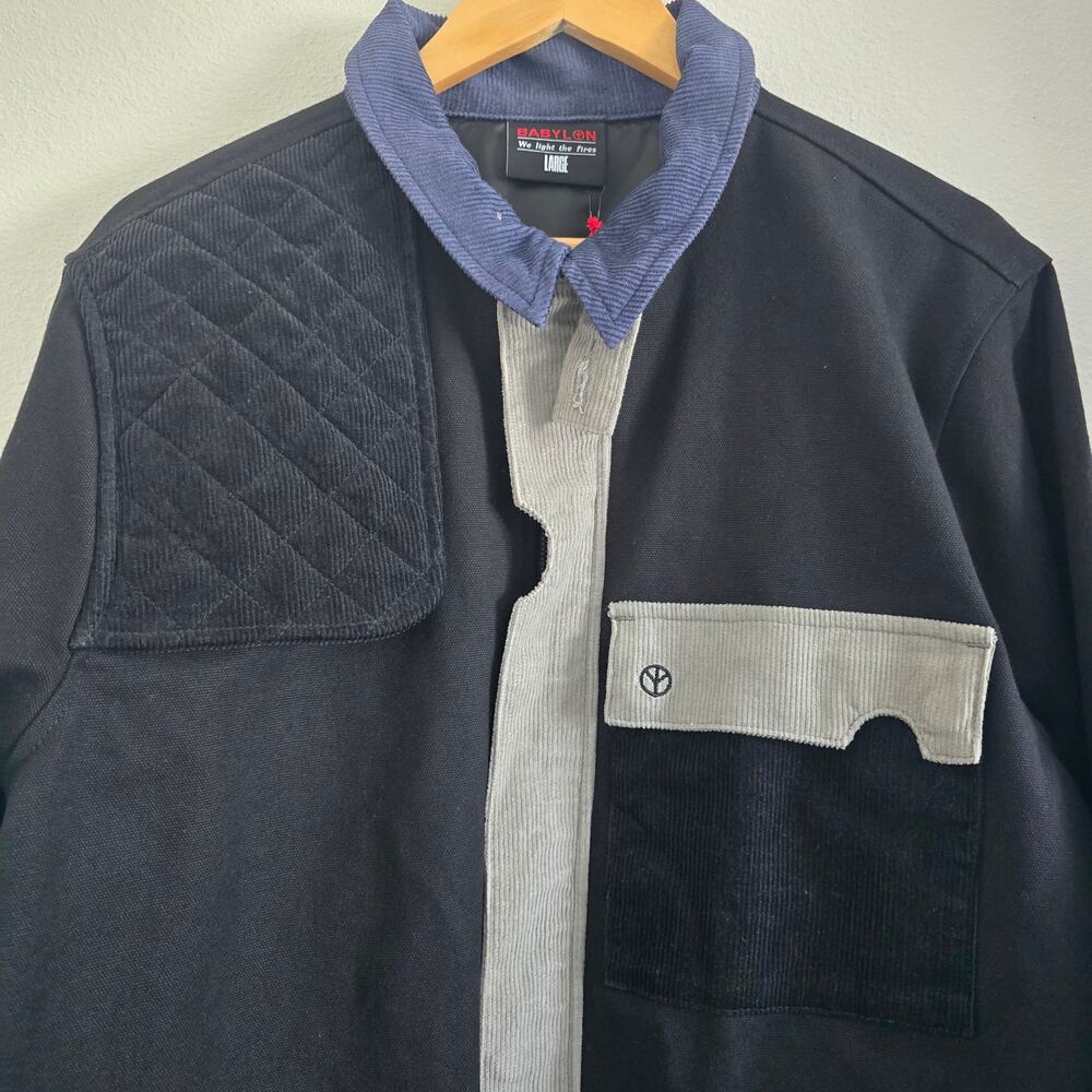 *NWT Mens Babylon LA Work Chore Coat Jacket Size L Black Canvas Corduroy - Picture 3 of 12